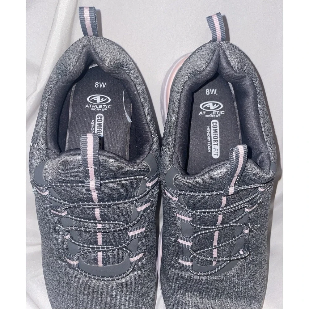 Athletic Works Womens 8W Gray Pink Bungee Slip On Walking Sneakers Memory Foam